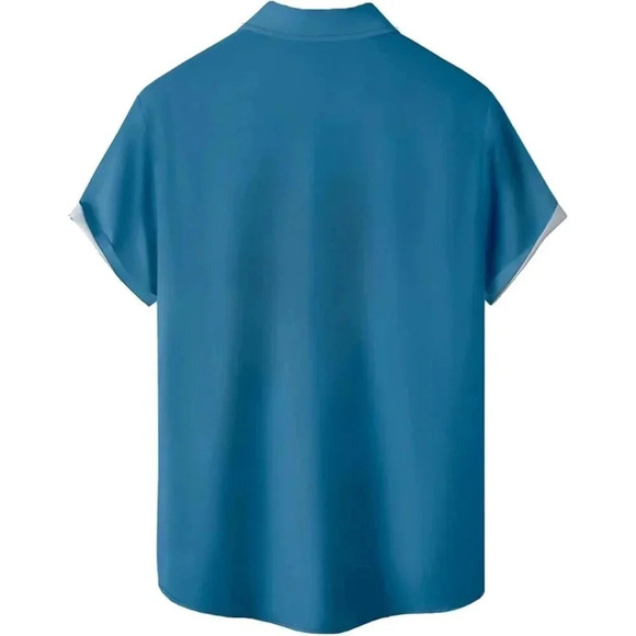 ❤️Men Blue Print Short Sleeve  Hawaiian Fit Casual Button Down Beach Shirts - Picture 7 of 7